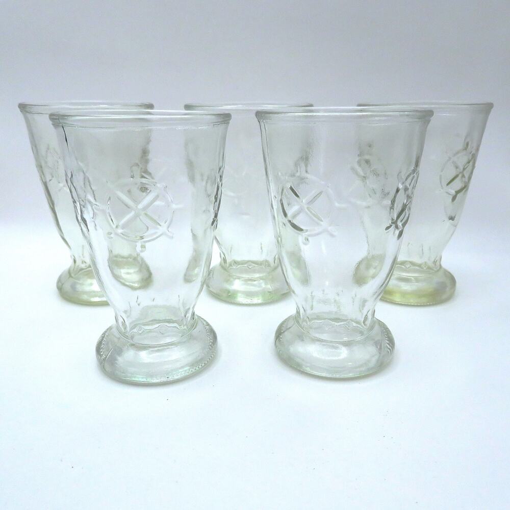 Vintage Nautical Ship Wheel Juice Glasses Set of 5 Sau-Sea Shrimp Cocktail 1950s